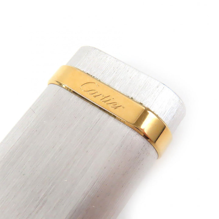 良品△Cartier カルティエ ヘアライン 新型 オーバルショート ロゴ刻印 ローラー ガスライター 喫煙グッズ シルバー ゴールド 着火確認済