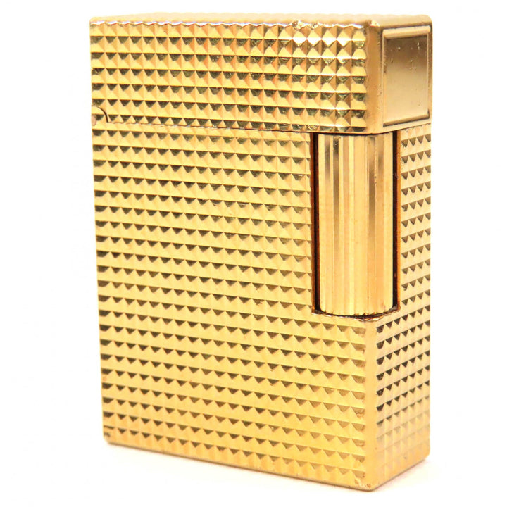 美品△Dupont デュポン ライン1 ショート ダイヤモンドヘッド 総柄 スクエア ローラー式 ガスライター 喫煙グッズ ゴールド 着火確認済み