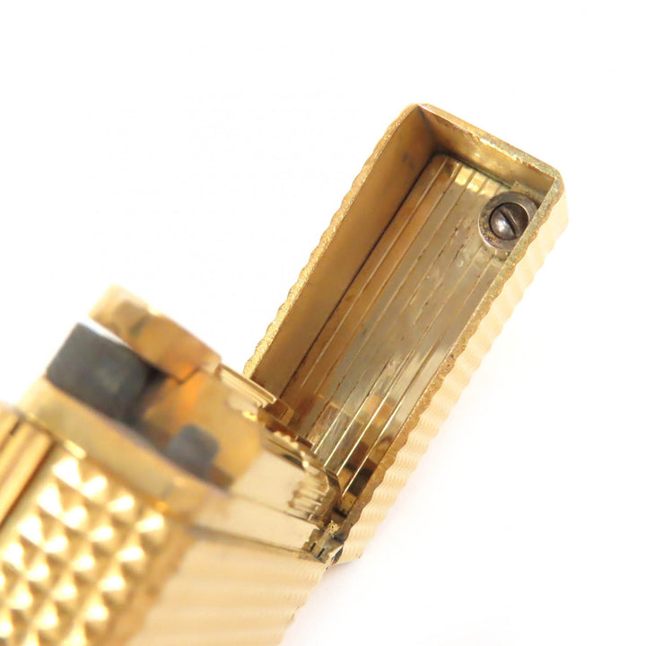 美品△Dupont デュポン ライン1 ショート ダイヤモンドヘッド 総柄 スクエア ローラー式 ガスライター 喫煙グッズ ゴールド 着火確認済み