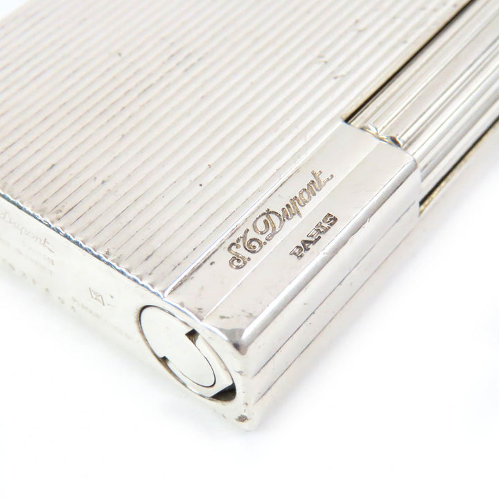 良品△Dupont デュポン ギャッツビー ストライプ ロゴ刻印 スクエア ローラー式 ガスライター 喫煙グッズ シルバー メンズ 着火確認済み