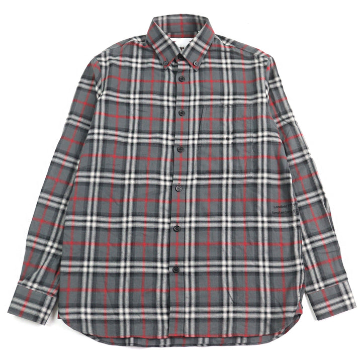 極美品○BURBERRY LONDON バーバリーロンドン 8057292 刺繍入り ブラーチェック ボタンダウン フランネル 長袖シャツ XS 正規品 メンズ