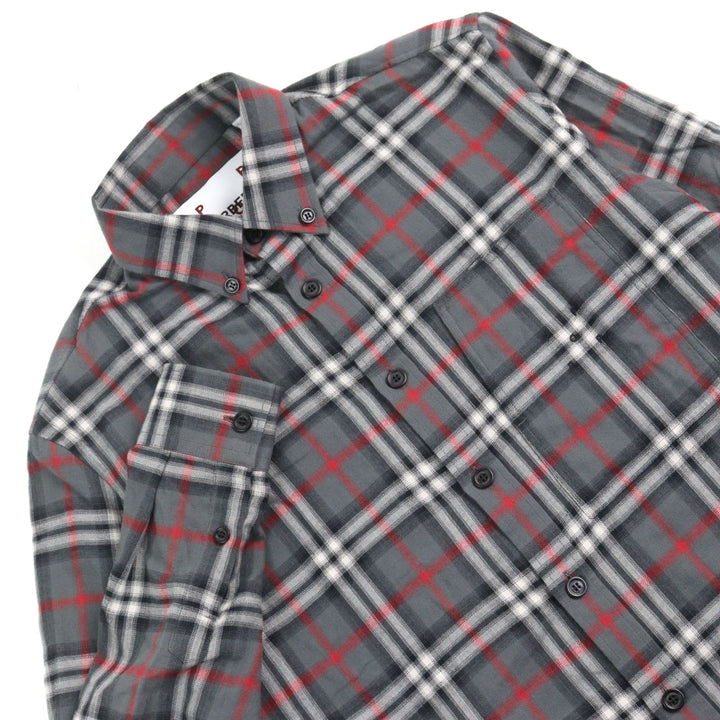 極美品○BURBERRY LONDON バーバリーロンドン 8057292 刺繍入り ブラーチェック ボタンダウン フランネル 長袖シャツ XS 正規品 メンズ