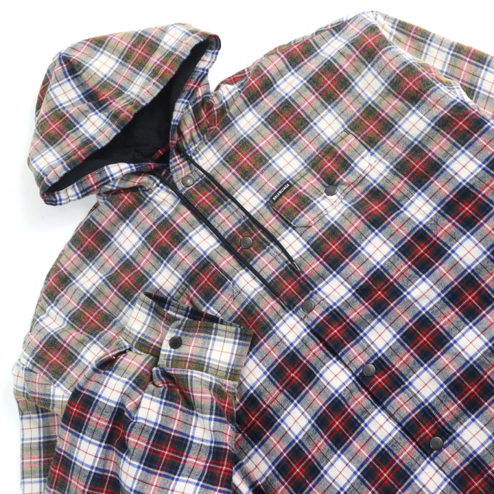 美品○BALENCIAGA バレンシアガ 23SS 699223 BLEACHED PLAID HOODED SHIRT フーデッド フランネル シャツジャケット S 正規品 メンズ