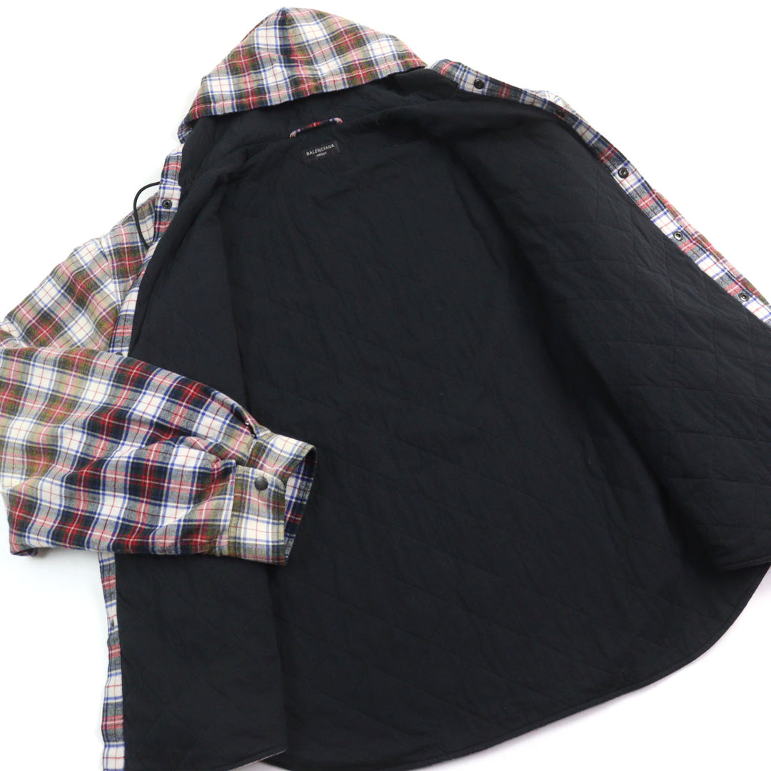 美品○BALENCIAGA バレンシアガ 23SS 699223 BLEACHED PLAID HOODED SHIRT フーデッド フランネル シャツジャケット S 正規品 メンズ