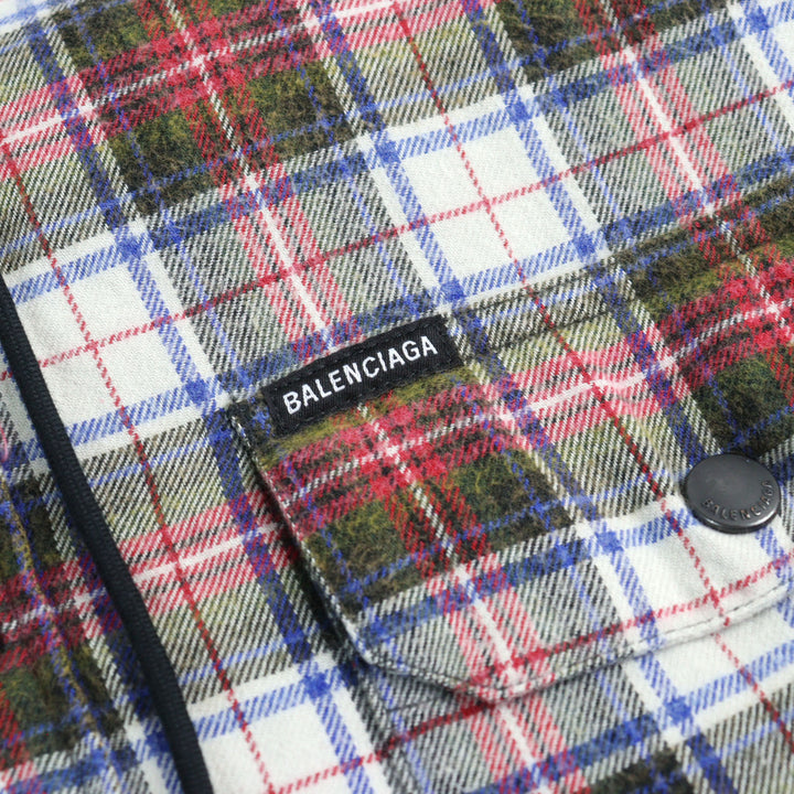 美品○BALENCIAGA バレンシアガ 23SS 699223 BLEACHED PLAID HOODED SHIRT フーデッド フランネル シャツジャケット S 正規品 メンズ