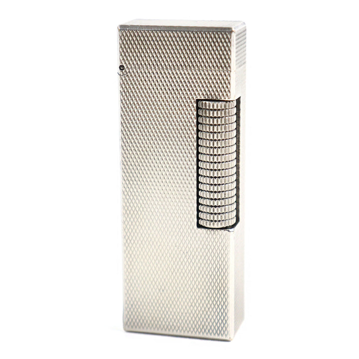 美品○Dunhill ダンヒル 総柄 スクエアフォルム ローラー式 喫煙グッズ ガスライター シルバー スイス製 着火確認済み