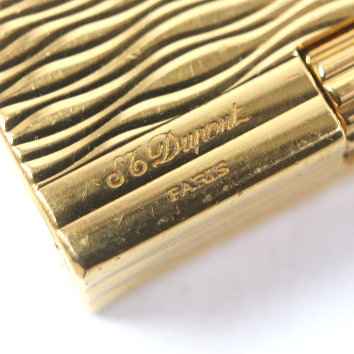 良品○Dupont デュポン ギャッツビー ロゴ刻印 ウェーブライン スクエアフォルム ローラー式 ガスライター ゴールド 着火確認済み