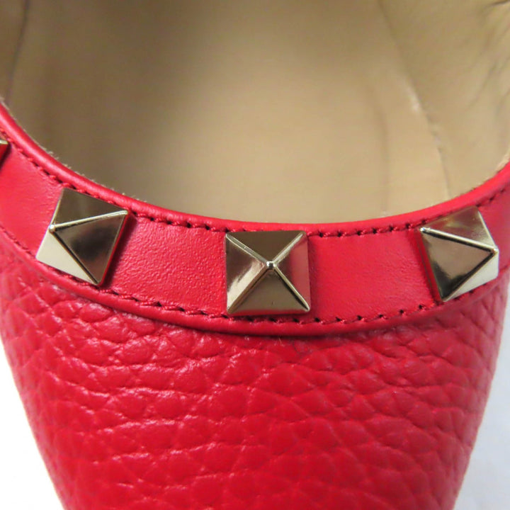 美品★Valentino Garavani ヴァレンティノガラヴァーニ ロックスタッズ付 ポインテッドトゥ レザー パンプス レッド 36 箱・保存袋付