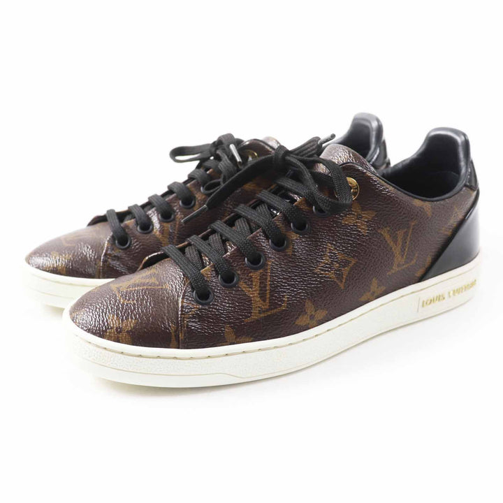 美品◎LOUIS VUITTON ルイヴィトン フロントローライン モノグラムキャンバス パテントレザー スニーカー ブラウン 35.5 箱・保存袋付き