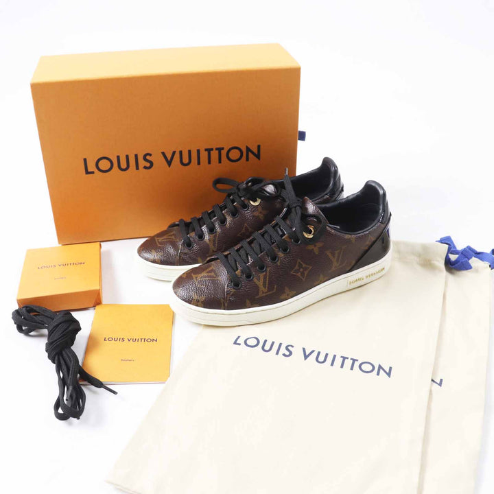 美品◎LOUIS VUITTON ルイヴィトン フロントローライン モノグラムキャンバス パテントレザー スニーカー ブラウン 35.5 箱・保存袋付き