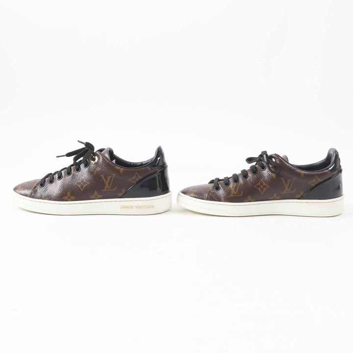 美品◎LOUIS VUITTON ルイヴィトン フロントローライン モノグラムキャンバス パテントレザー スニーカー ブラウン 35.5 箱・保存袋付き