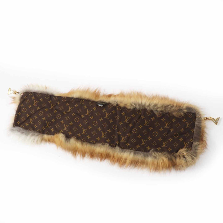 極美品◎LOUIS VUITTON ルイヴィトン M78705 フォックス 裏シルク Vロゴ金具 裏モノグラム柄 ティペット ブラウン ゴールド シルバー金具