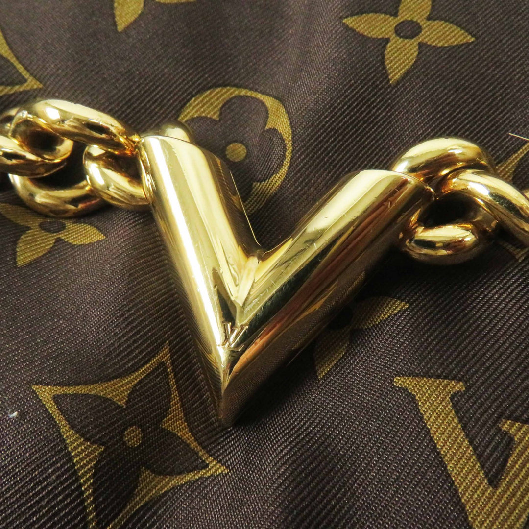極美品◎LOUIS VUITTON ルイヴィトン M78705 フォックス 裏シルク Vロゴ金具 裏モノグラム柄 ティペット ブラウン ゴールド シルバー金具
