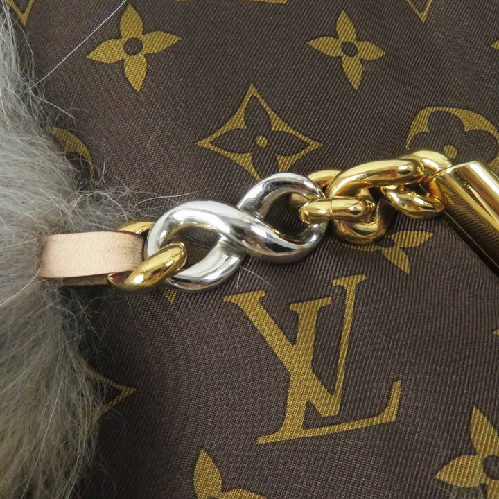 極美品◎LOUIS VUITTON ルイヴィトン M78705 フォックス 裏シルク Vロゴ金具 裏モノグラム柄 ティペット ブラウン ゴールド シルバー金具