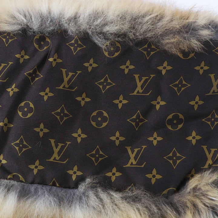 極美品◎LOUIS VUITTON ルイヴィトン M78705 フォックス 裏シルク Vロゴ金具 裏モノグラム柄 ティペット ブラウン ゴールド シルバー金具