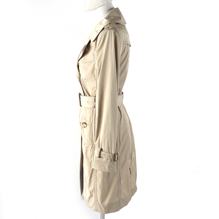 美品△MONCLER モンクレール GOBIE ロゴタグ ロゴボタン ベルト付 コットン混 ナイロントレンチコート ベージュ 0 正規品 レディース