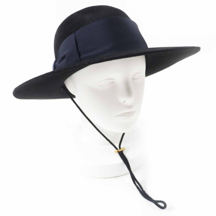 極美品◎GUCCI グッチ ラビットフェルト ワイドブリム ハット ブラック ダークネイビー XL 60 イタリア製 正規品 レディース