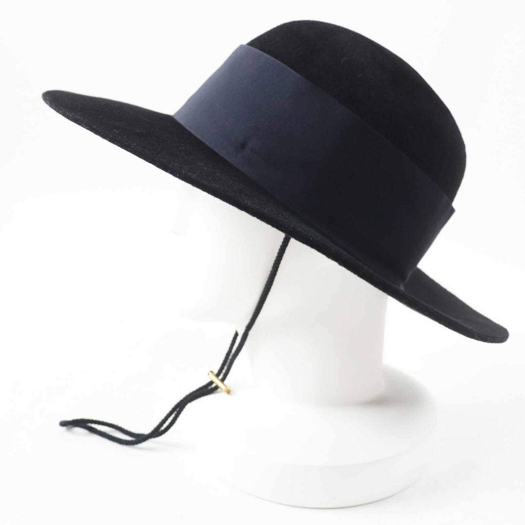 極美品◎GUCCI グッチ ラビットフェルト ワイドブリム ハット ブラック ダークネイビー XL 60 イタリア製 正規品 レディース