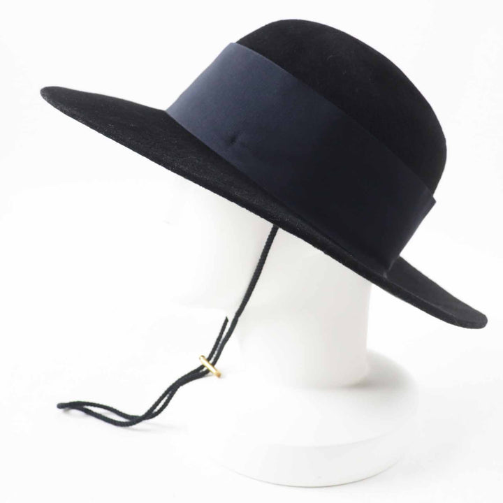 極美品◎GUCCI グッチ ラビットフェルト ワイドブリム ハット ブラック ダークネイビー XL 60 イタリア製 正規品 レディース