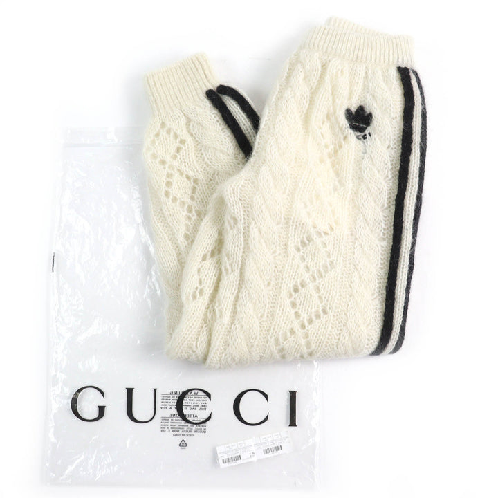 未使用品△GUCCI×adidas グッチ×アディダス 721504 トレフォイル スリーストライプス モヘア ニットパンツ アイボリー ブラック S 正規品