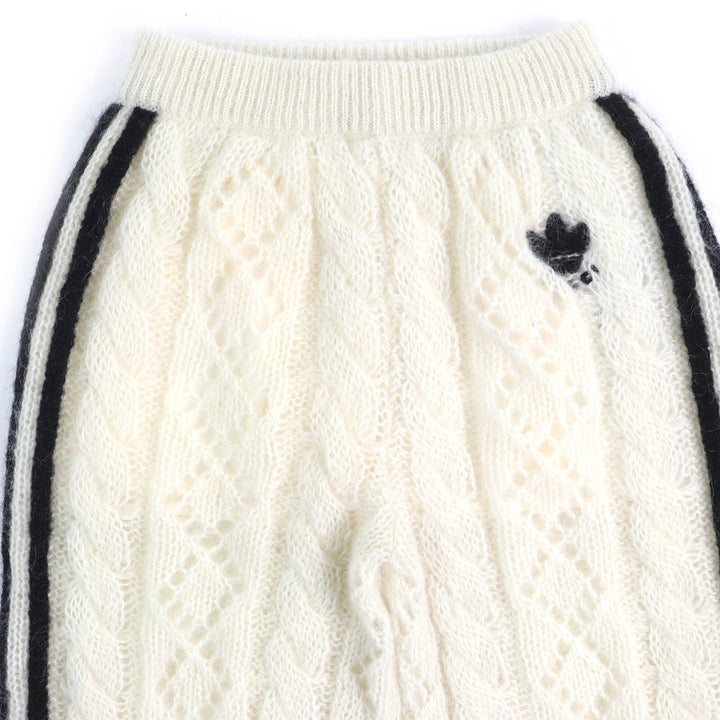 未使用品△GUCCI×adidas グッチ×アディダス 721504 トレフォイル スリーストライプス モヘア ニットパンツ アイボリー ブラック S 正規品