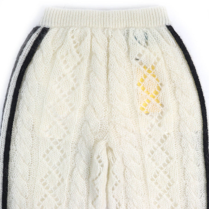 未使用品△GUCCI×adidas グッチ×アディダス 721504 トレフォイル スリーストライプス モヘア ニットパンツ アイボリー ブラック S 正規品