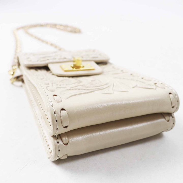 極美品◎Carving Tribes カービング トライブス Chain mini BAG チェインミニバッグ レザーショルダーバッグ ベージュ ゴールド金具 袋