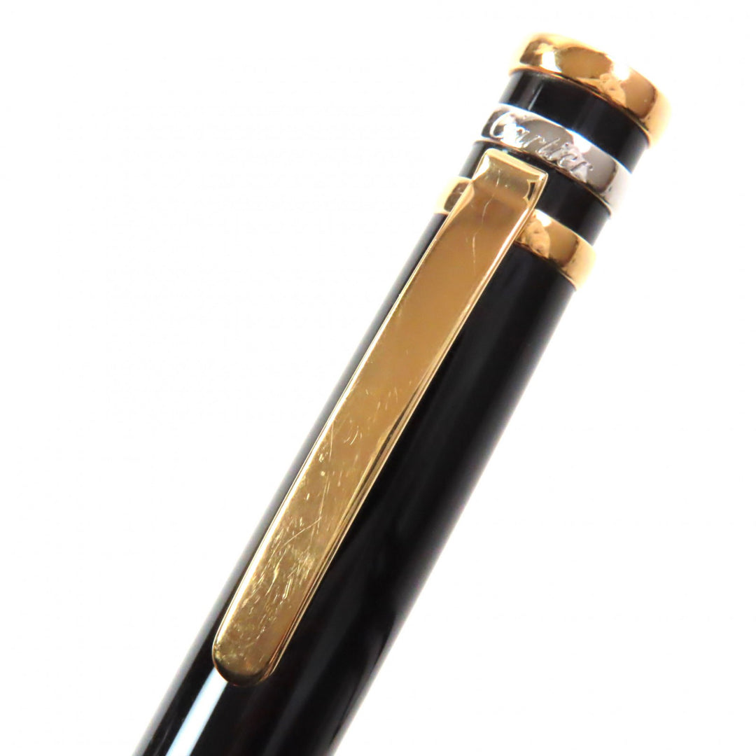 良品▼Cartier カルティエ トリニティ ロゴ刻印入り ツイスト式 ボールペン ブラック ゴールド ケース付 フランス製 メンズ 筆記確認済み