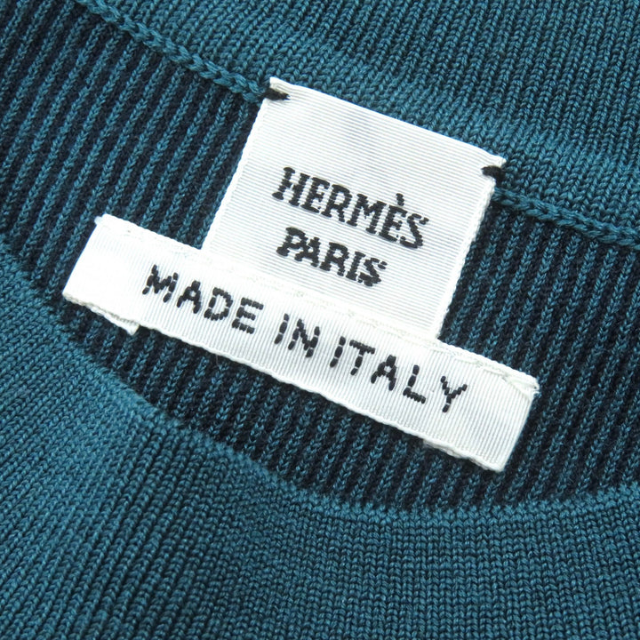 極美品△HERMES エルメス 22SS 2E2601D4 シルク シェーヌダンクル クリケティス柄 クルーネック 半袖ニット ブルー ブラック 40 正規品