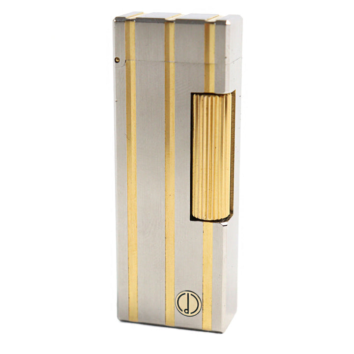 美品○Dunhill ダンヒル ストライプ柄 スクエアフォルム ローラー式 喫煙グッズ ガスライター シルバー ゴールド スイス製 着火確認済
