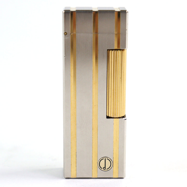 美品○Dunhill ダンヒル ストライプ柄 スクエアフォルム ローラー式 喫煙グッズ ガスライター シルバー ゴールド スイス製 着火確認済