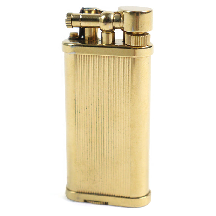 良品○Dunhill ダンヒル ユニーク ハンマー式 ストライプ柄 オーバルフォルム 喫煙グッズ ガスライター ゴールド 英国製 着火確認済み