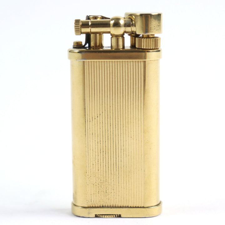 良品○Dunhill ダンヒル ユニーク ハンマー式 ストライプ柄 オーバルフォルム 喫煙グッズ ガスライター ゴールド 英国製 着火確認済み