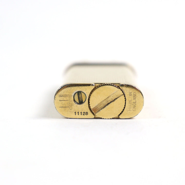 良品○Dunhill ダンヒル ユニーク ハンマー式 ストライプ柄 オーバルフォルム 喫煙グッズ ガスライター ゴールド 英国製 着火確認済み