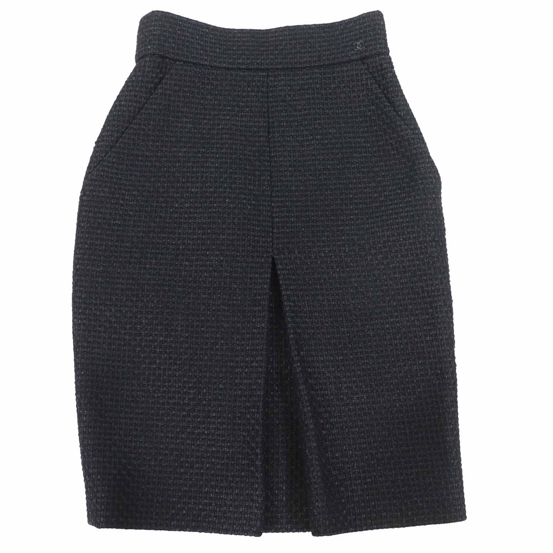 極美品◎CHANEL シャネル P36751 ココマーク付き ツイード ひざ下丈 タイトスカート ブラック 36 仏製 正規品 レディース