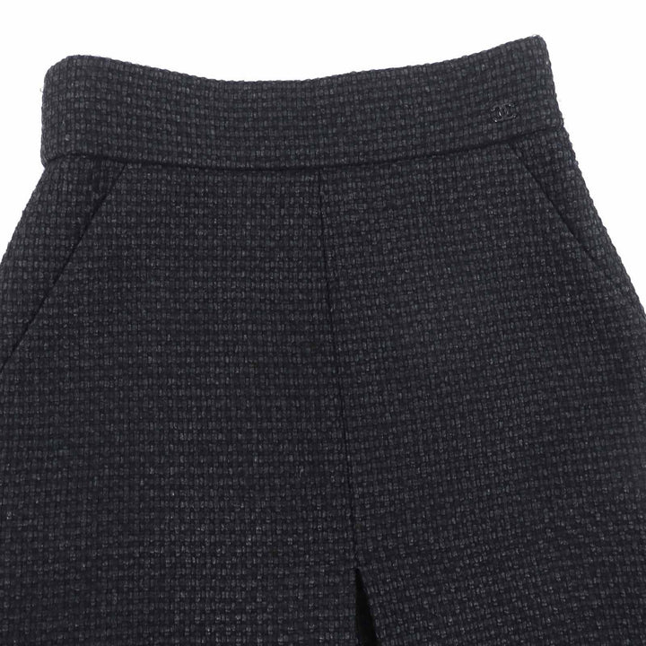 極美品◎CHANEL シャネル P36751 ココマーク付き ツイード ひざ下丈 タイトスカート ブラック 36 仏製 正規品 レディース