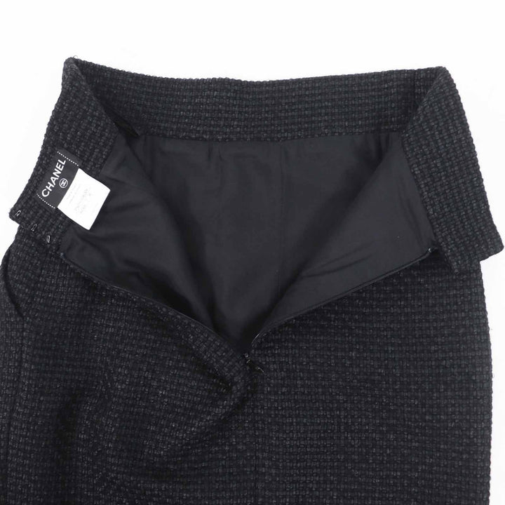 極美品◎CHANEL シャネル P36751 ココマーク付き ツイード ひざ下丈 タイトスカート ブラック 36 仏製 正規品 レディース