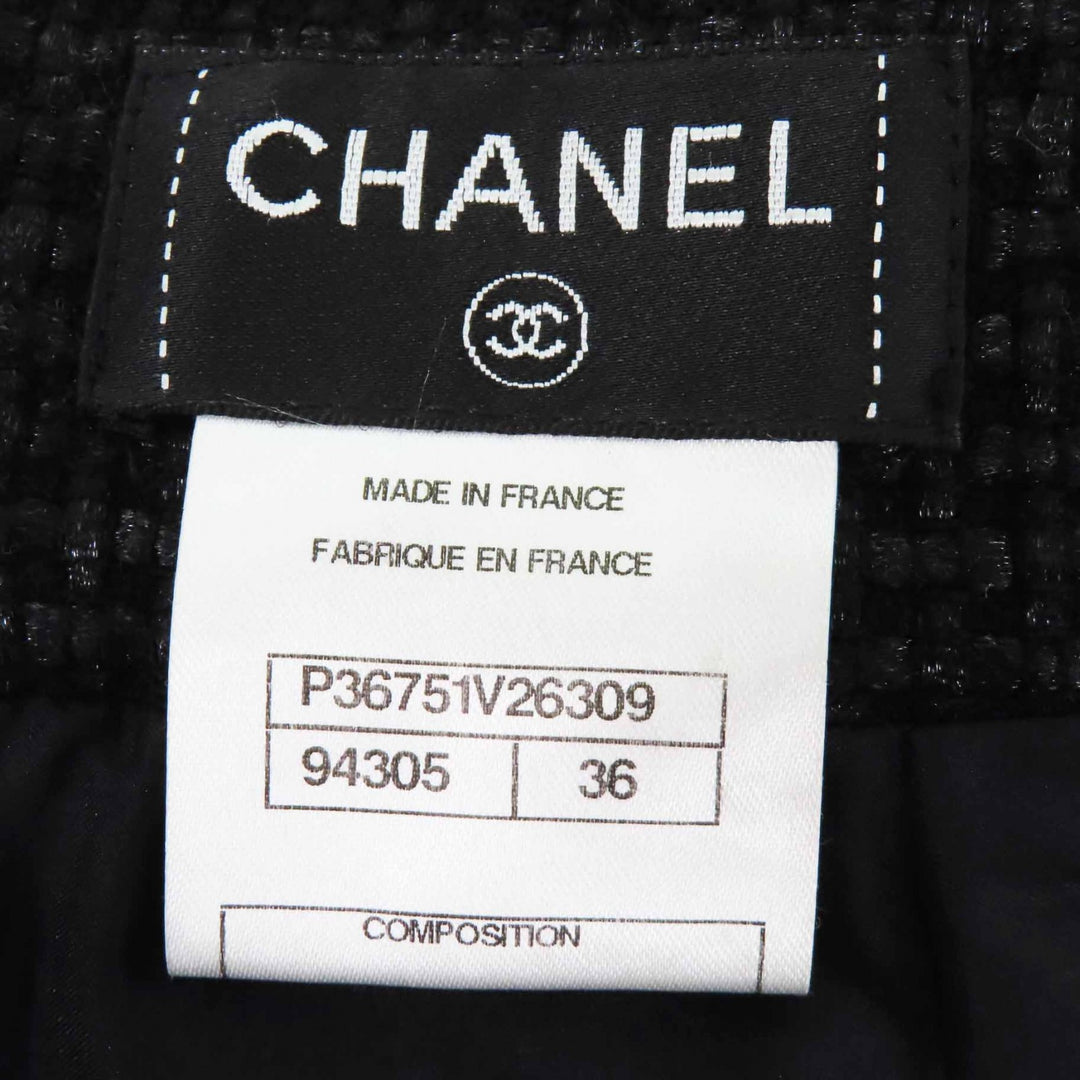 極美品◎CHANEL シャネル P36751 ココマーク付き ツイード ひざ下丈 タイトスカート ブラック 36 仏製 正規品 レディース