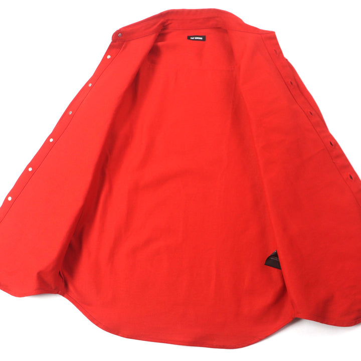 美品▼ラフシモンズ 19AW 192-241 CARRY OVER SLIM FIT DENIM SHIR レザーパッチ 長袖シャツ ジャケット S メンズ