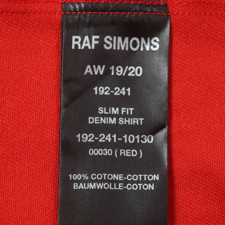 美品▼ラフシモンズ 19AW 192-241 CARRY OVER SLIM FIT DENIM SHIR レザーパッチ 長袖シャツ ジャケット S メンズ