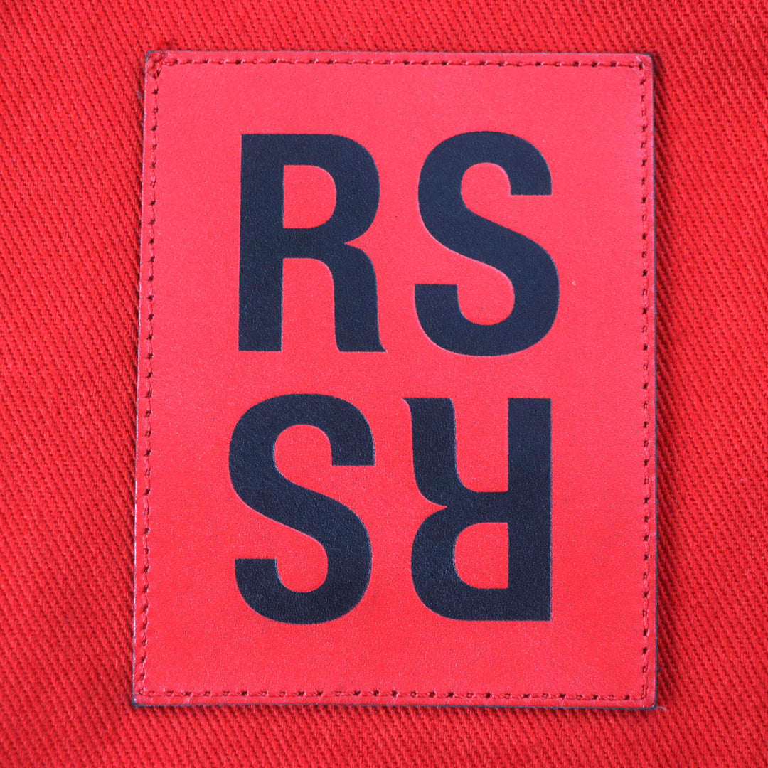美品▼ラフシモンズ 19AW 192-241 CARRY OVER SLIM FIT DENIM SHIR レザーパッチ 長袖シャツ ジャケット S メンズ