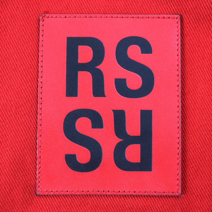 美品▼ラフシモンズ 19AW 192-241 CARRY OVER SLIM FIT DENIM SHIR レザーパッチ 長袖シャツ ジャケット S メンズ