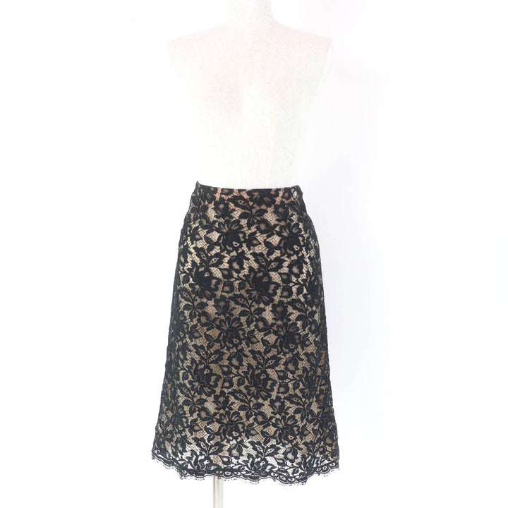 極美品☆CHANEL シャネル P64618V60643 裏地シルク100％ 総レース ライオン金具付 スカート ブラック 38 フランス製 正規品 レディース