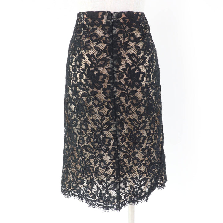極美品☆CHANEL シャネル P64618V60643 裏地シルク100％ 総レース ライオン金具付 スカート ブラック 38 フランス製 正規品 レディース