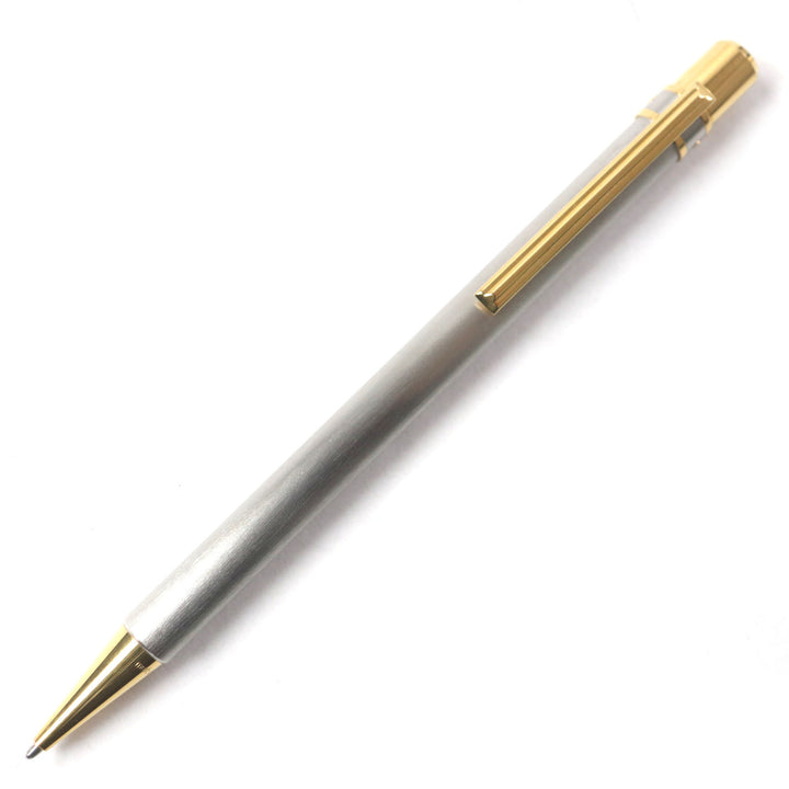 美品▼Cartier カルティエ ラブ ドゥ カルティエ ヘアライン ロゴ刻印入り ツイスト式 ボールペン シルバー ゴールド 箱付き フランス製