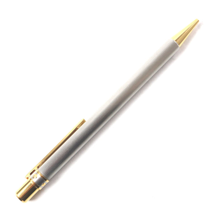 美品▼Cartier カルティエ ラブ ドゥ カルティエ ヘアライン ロゴ刻印入り ツイスト式 ボールペン シルバー ゴールド 箱付き フランス製