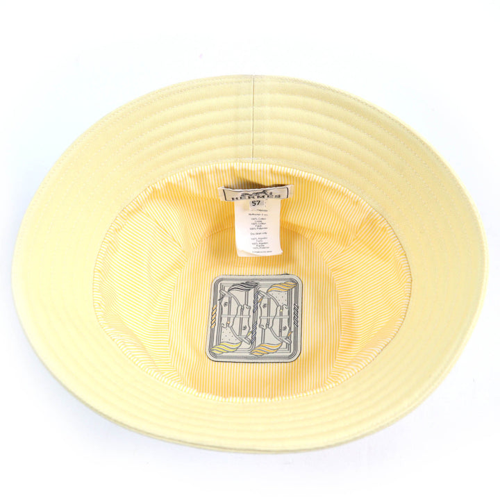 極美品☆HERMES エルメス カルヴィ コットン100％ セリエ金具 バケットハット イエロー 57 フランス製 レディース