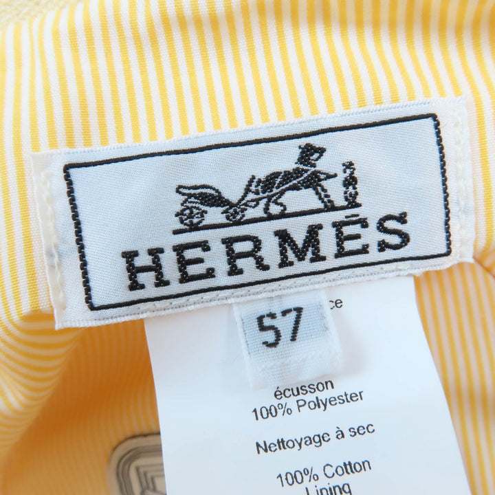 極美品☆HERMES エルメス カルヴィ コットン100％ セリエ金具 バケットハット イエロー 57 フランス製 レディース