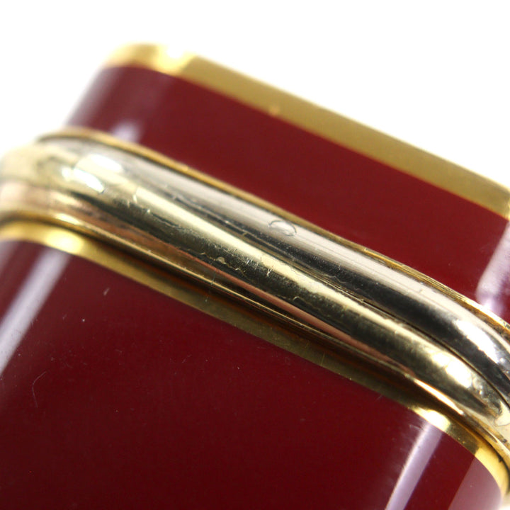 良品○Cartier カルティエ トリニティ ラッカー オーバルフォルム ローラー式 喫煙グッズ ガスライター ボルドー ゴールド 着火確認済