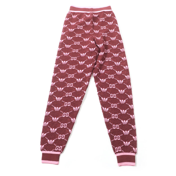 極美品★GUCCI×adidas グッチ×アディダス 693830 GG トレフォイル ウールジャガードジョガーパンツ ボルドー ピンク S 伊製 正規品